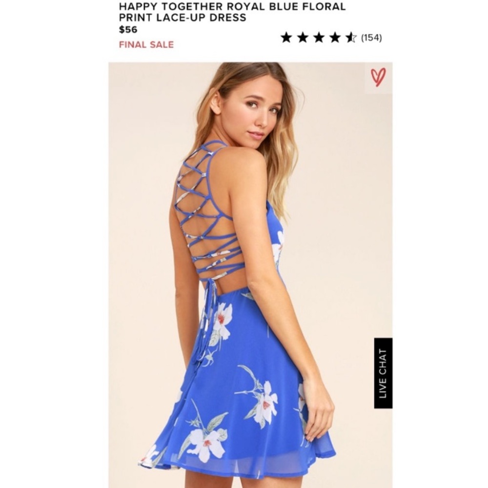Blue Floral Lace-Up Open Back Dress